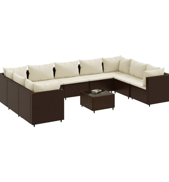 10-tlg. Garten-Lounge-Set mit Kissen Braun Poly Rattan