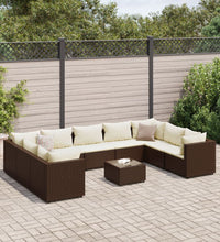 10-tlg. Garten-Lounge-Set mit Kissen Braun Poly Rattan