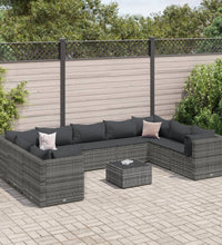 10-tlg. Garten-Lounge-Set mit Kissen Grau Poly Rattan