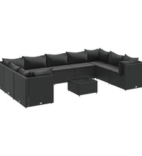 10-tlg. Garten-Lounge-Set mit Kissen Schwarz Poly Rattan