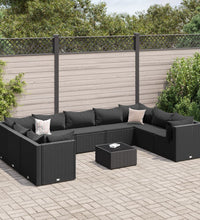 10-tlg. Garten-Lounge-Set mit Kissen Schwarz Poly Rattan