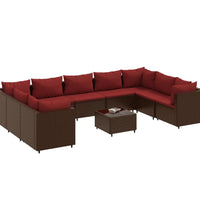 10-tlg. Garten-Lounge-Set mit Kissen Braun Poly Rattan