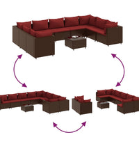 10-tlg. Garten-Lounge-Set mit Kissen Braun Poly Rattan