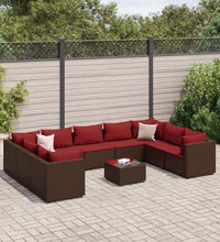 10-tlg. Garten-Lounge-Set mit Kissen Braun Poly Rattan