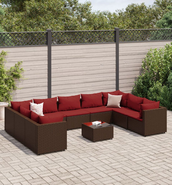 10-tlg. Garten-Lounge-Set mit Kissen Braun Poly Rattan