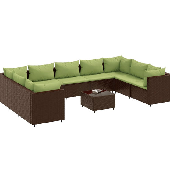 10-tlg. Garten-Lounge-Set mit Kissen Braun Poly Rattan