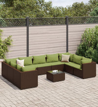 10-tlg. Garten-Lounge-Set mit Kissen Braun Poly Rattan
