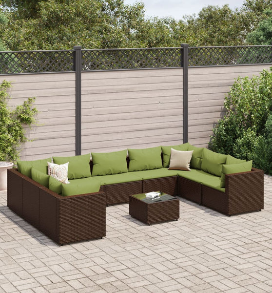 10-tlg. Garten-Lounge-Set mit Kissen Braun Poly Rattan