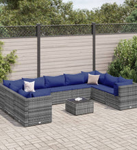 10-tlg. Garten-Lounge-Set mit Kissen Grau Poly Rattan