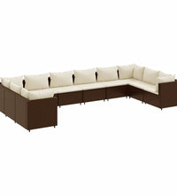 10-tlg. Garten-Lounge-Set mit Kissen Braun Poly Rattan