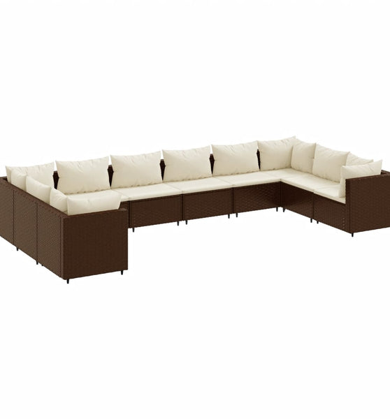 10-tlg. Garten-Lounge-Set mit Kissen Braun Poly Rattan