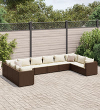 10-tlg. Garten-Lounge-Set mit Kissen Braun Poly Rattan