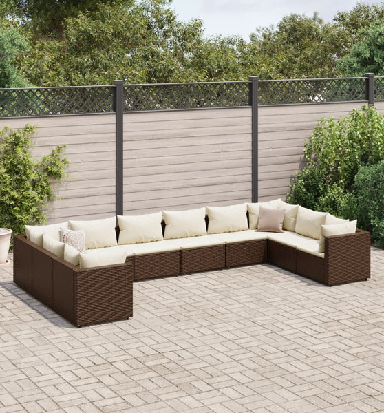 10-tlg. Garten-Lounge-Set mit Kissen Braun Poly Rattan