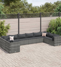 10-tlg. Garten-Lounge-Set mit Kissen Grau Poly Rattan