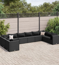 10-tlg. Garten-Lounge-Set mit Kissen Schwarz Poly Rattan