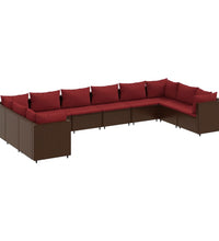 10-tlg. Garten-Lounge-Set mit Kissen Braun Poly Rattan