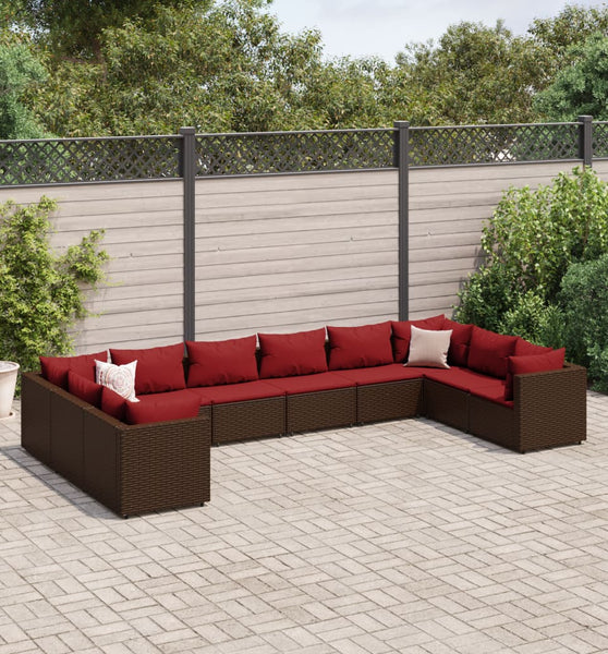 10-tlg. Garten-Lounge-Set mit Kissen Braun Poly Rattan