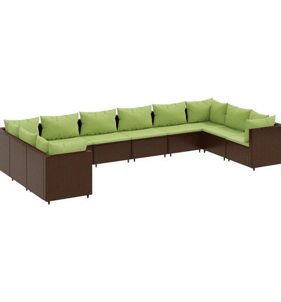 10-tlg. Garten-Lounge-Set mit Kissen Braun Poly Rattan