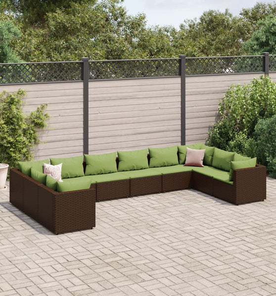 10-tlg. Garten-Lounge-Set mit Kissen Braun Poly Rattan