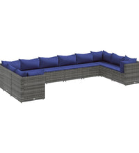 10-tlg. Garten-Lounge-Set mit Kissen Grau Poly Rattan