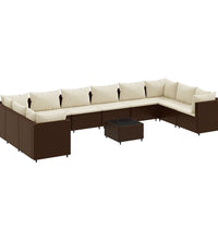 11-tlg. Garten-Lounge-Set mit Kissen Braun Poly Rattan