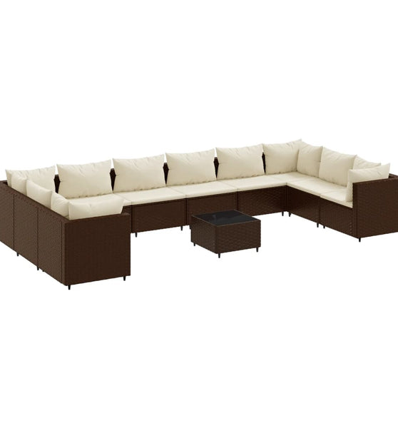11-tlg. Garten-Lounge-Set mit Kissen Braun Poly Rattan