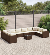 11-tlg. Garten-Lounge-Set mit Kissen Braun Poly Rattan