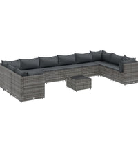 11-tlg. Garten-Lounge-Set mit Kissen Grau Poly Rattan