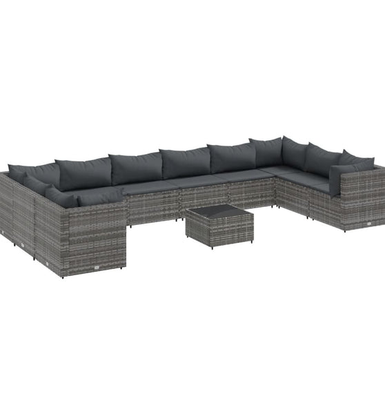 11-tlg. Garten-Lounge-Set mit Kissen Grau Poly Rattan