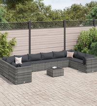 11-tlg. Garten-Lounge-Set mit Kissen Grau Poly Rattan