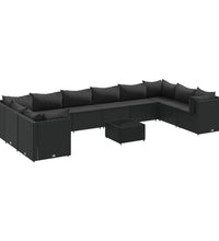 11-tlg. Garten-Lounge-Set mit Kissen Schwarz Poly Rattan