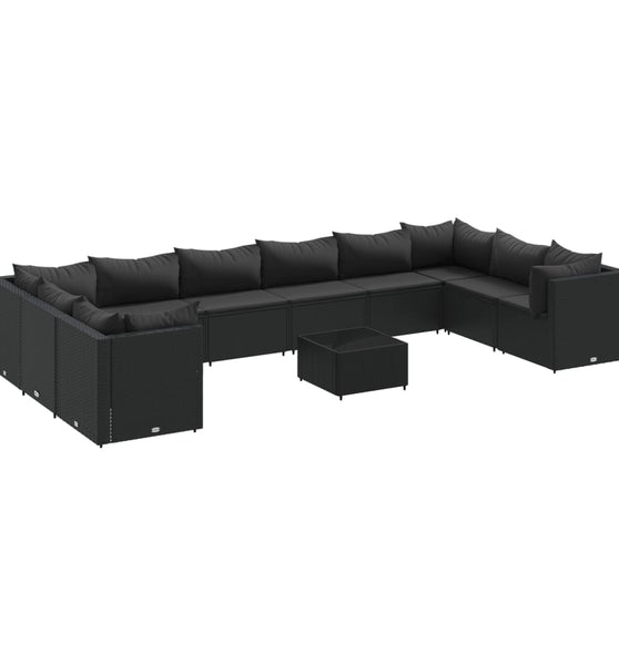 11-tlg. Garten-Lounge-Set mit Kissen Schwarz Poly Rattan