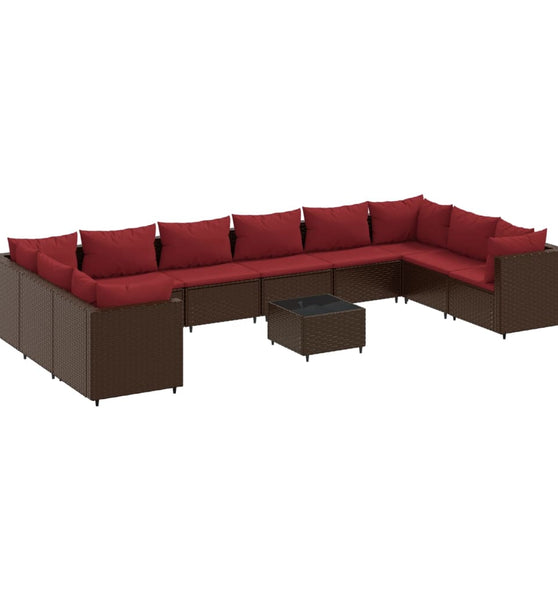 11-tlg. Garten-Lounge-Set mit Kissen Braun Poly Rattan