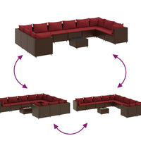 11-tlg. Garten-Lounge-Set mit Kissen Braun Poly Rattan