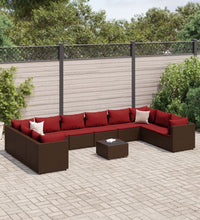 11-tlg. Garten-Lounge-Set mit Kissen Braun Poly Rattan