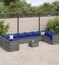 11-tlg. Garten-Lounge-Set mit Kissen Grau Poly Rattan