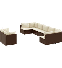 9-tlg. Garten-Sofagarnitur mit Kissen Braun Poly Rattan