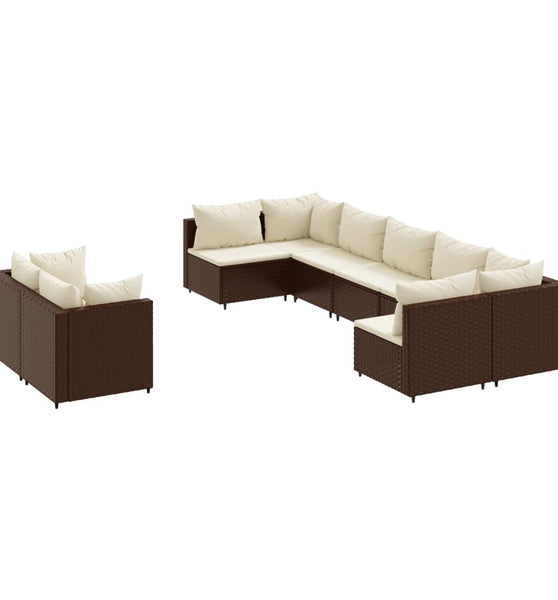 9-tlg. Garten-Sofagarnitur mit Kissen Braun Poly Rattan