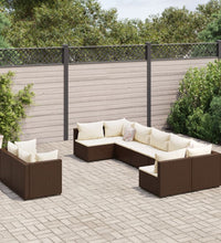 9-tlg. Garten-Sofagarnitur mit Kissen Braun Poly Rattan