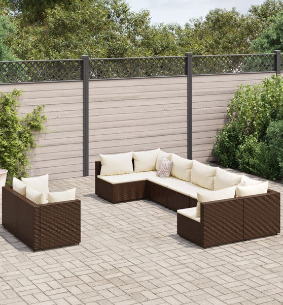 9-tlg. Garten-Sofagarnitur mit Kissen Braun Poly Rattan