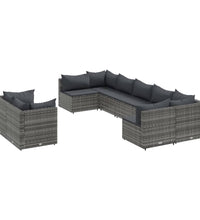 9-tlg. Garten-Sofagarnitur mit Kissen Grau Poly Rattan
