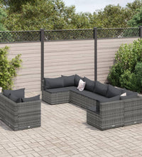 9-tlg. Garten-Sofagarnitur mit Kissen Grau Poly Rattan