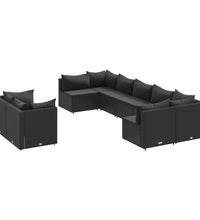 9-tlg. Garten-Sofagarnitur mit Kissen Schwarz Poly Rattan