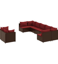 9-tlg. Garten-Sofagarnitur mit Kissen Braun Poly Rattan