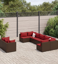 9-tlg. Garten-Sofagarnitur mit Kissen Braun Poly Rattan