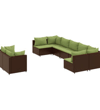 9-tlg. Garten-Sofagarnitur mit Kissen Braun Poly Rattan