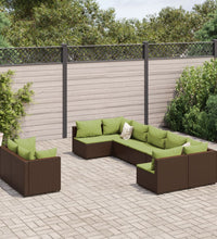9-tlg. Garten-Sofagarnitur mit Kissen Braun Poly Rattan