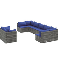 9-tlg. Garten-Sofagarnitur mit Kissen Grau Poly Rattan
