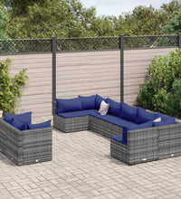 9-tlg. Garten-Sofagarnitur mit Kissen Grau Poly Rattan