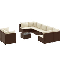 10-tlg. Garten-Sofagarnitur mit Kissen Braun Poly Rattan